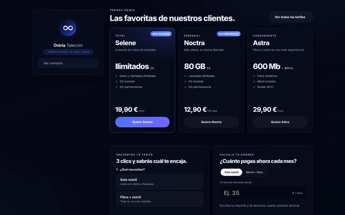 Tarifas y asistente para elegir la tuya