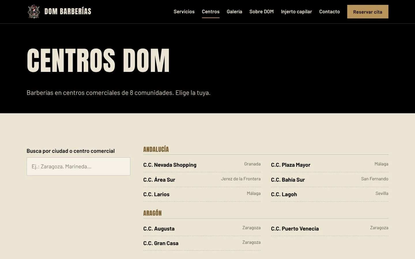 Los centros por comunidad con buscador