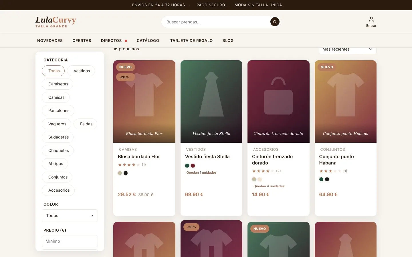 Catálogo con filtros y ofertas